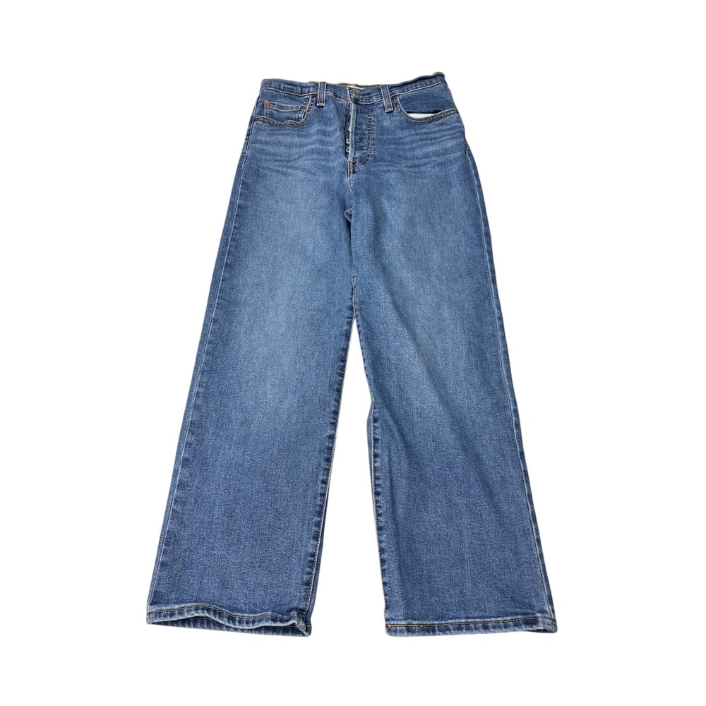 Levis Ribcage Straight Ankle Jeans Blue Denim Womens 28x27 High Rise Button Fly